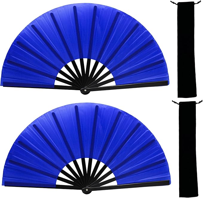 13inch Large Rave Fan Popping Clacking Fans for Line Dancing,Hand Fans for Women Foldable,Boots on The Ground Fan,Portable for Outdoor,Wedding,Party,Decoration (2pcs Blue)