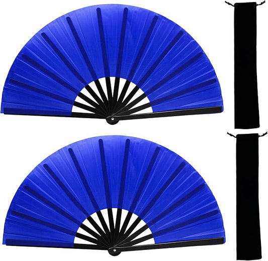 13inch Large Rave Fan Popping Clacking Fans for Line Dancing,Hand Fans for Women Foldable,Boots on The Ground Fan,Portable for Outdoor,Wedding,Party,Decoration (2pcs Blue)