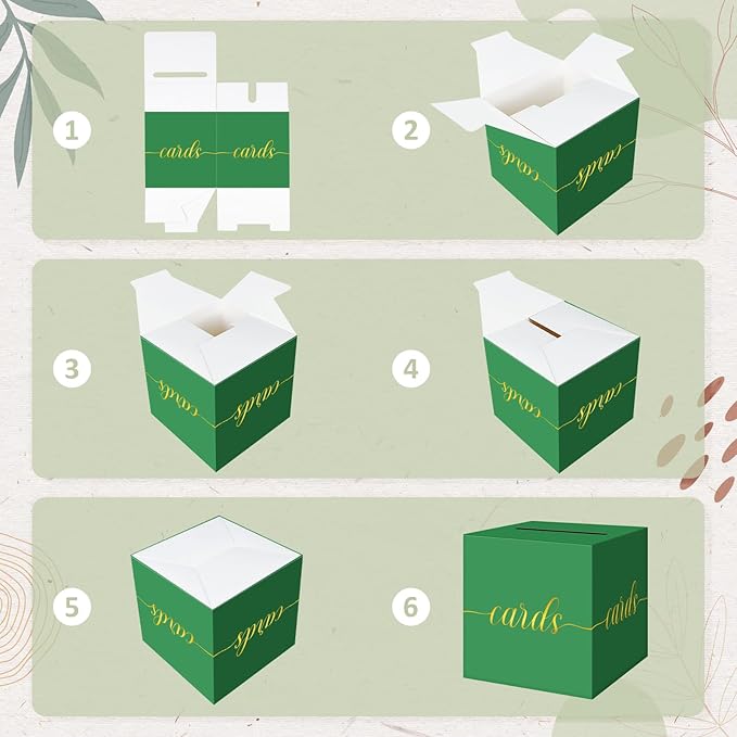 QIKSION Green Graduation Card Box, Gold Foil Gift Card Box for Graduation, Party, Wedding Reception, Birthday, Baby Shower, Raffle