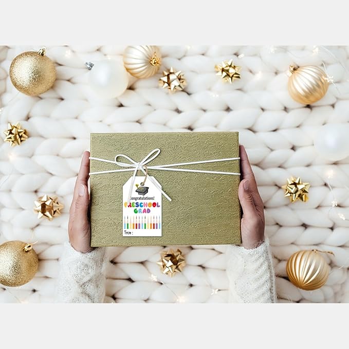 50 Pcs Pre School Graduation Gift Tags, Colorful Congratulations Gift Labels for Graduation Party Decoration Favors (pre School, 2.2 * 3.5)