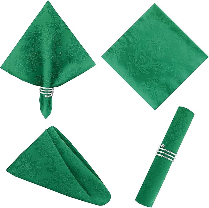 SASTYBALE Jacquard Square Napkin, Damask Wrinkle Resistant Soft Polyester Napkins, Fabric Cloth Dinner Napkins for Wedding, Winter, Holiday, Parties, Set of 4 (Dark Green, 20X20 Napkin)