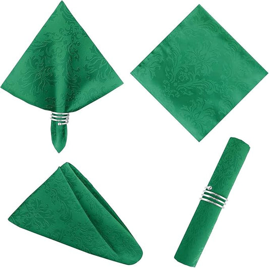 SASTYBALE Jacquard Square Napkin, Damask Wrinkle Resistant Soft Polyester Napkins, Fabric Cloth Dinner Napkins for Wedding, Winter, Holiday, Parties, Set of 4 (Dark Green, 20X20 Napkin)