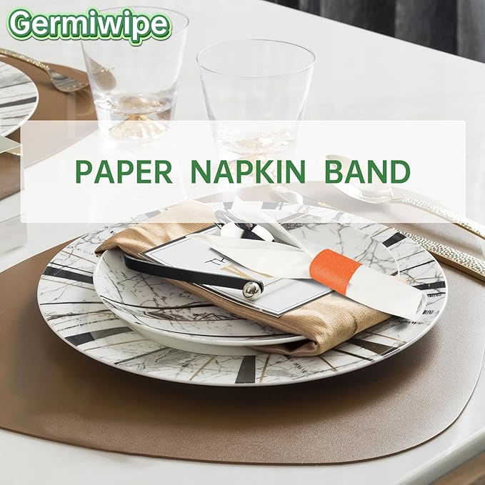 Germiwipe Paper Napkin Band Box of 500,Napkin Rings Self Adhesive,Silverware Wraps Bands (Orange - 500pcs)