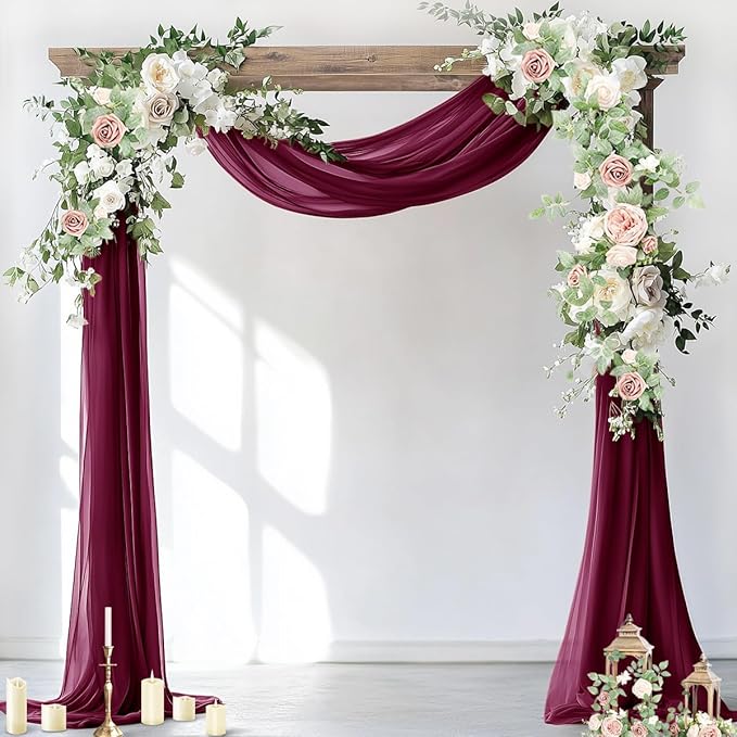 Socomi Wedding Arch Draping Fabric 1 Panel 29" x 19Ft Burgundy Sheer Chiffon Curtain Drapes 6 Yards for Wedding Ceremony Birthday Party Decoration
