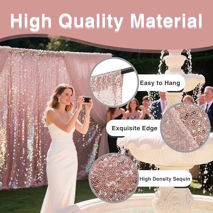VOK Rose Gold Sequin Backdrop Curtains 2 Panels 2FTx8FT Glitter Photography Background for Wedding Birthday Christmas Party Decorations