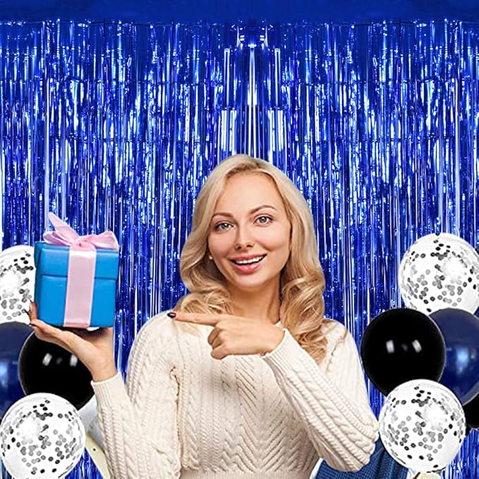 BEISHIDA 4 Pcs Blue Door Streamers Tinsel Curtain Party Backdrop Fringe Foil Wall Background for Birthday Halloween Christmas Wedding Boys Babyshower Party Decoration(3.28 ft x 6.56 ft)