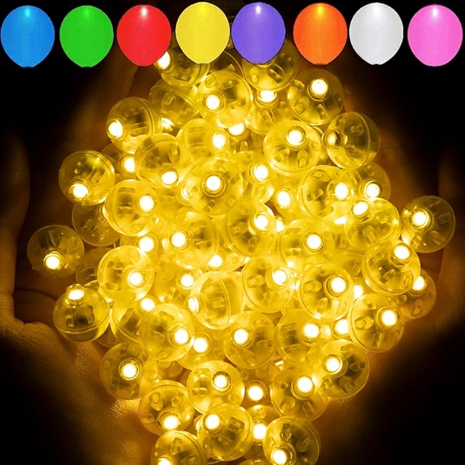 Aogist 200pcs Yellow Balloon Light,Long Standby Time Waterproof Mini Ball Light,Round LED Flash Lamp for Paper Lantern Balloon Party,Wedding,Birthday,Festival,New Year and Christmas Decorative