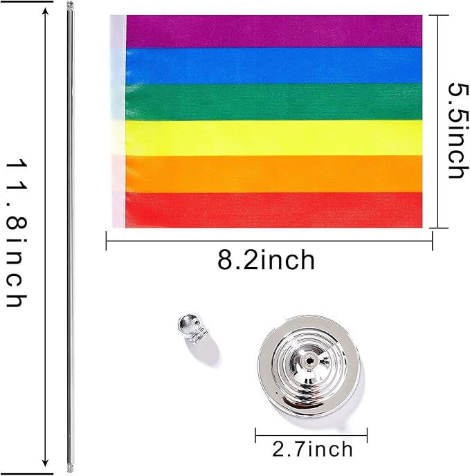 ZXvZYT 2 Pack Pride Rainbow flag Gay table flag,Small Mini LGBT Desk Flags With Stand Base,American Rainbow Mardi Gras Party Decorations Supplies