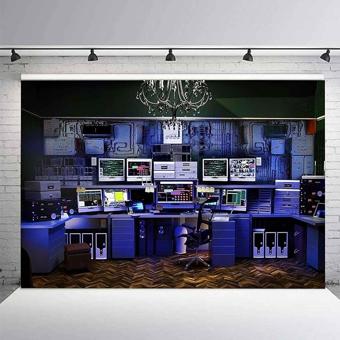 Custom Backdrop with Size Retro Computer Office Backdrop Blue Hacker Room Background for Photography Party Room Decor Photo Booth Props Supplies YUNBDZ008