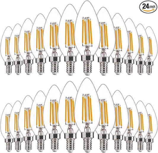 FLSNT 24 Pack LED Candelabra Bulbs 60W Equivalent, B11 Dimmable LED Chandelier Light Bulbs, E12 Base, 2700K Soft White
