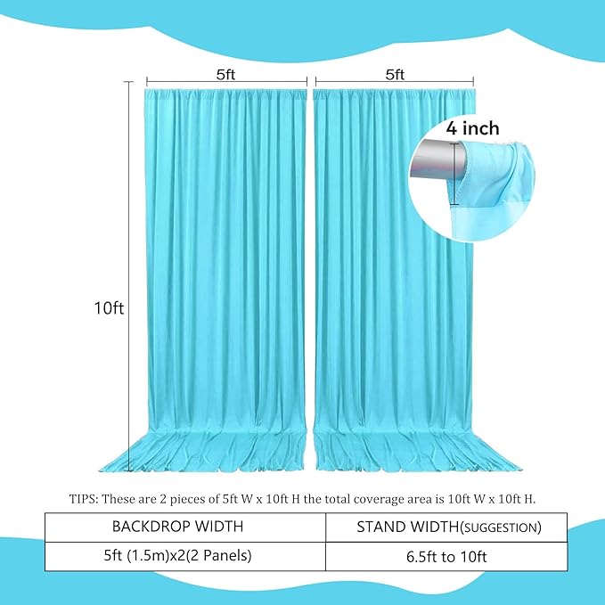 2 Panels Sky Blue Backdrop Curtain, 10 x 10 Feet Background Curtains for Parties, Weddings, Baby Showers, Bachelorette Halloween, Christmas Birthday Party Photoshoot Backdrop Curtains Decorations