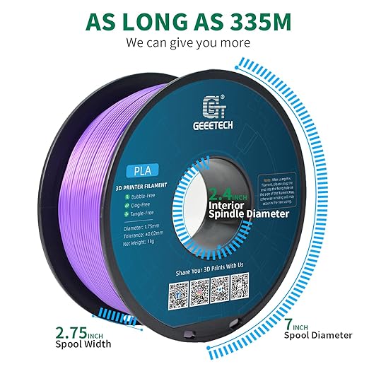 Geeetech Purple PLA 3D Printer Filament, 1kg Spool (2.2lbs), Upgrade Tidy Winding Tangle-Free, 1.75mm Dimensional Accuracy +/- 0.02 mm, 3D Printing Filament Fits for Most FDM 3D Printers
