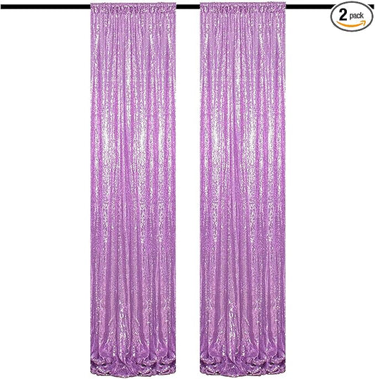 Lavender Sequin Backdrop Curtains 2FTx8FT 2 Panels Light Purple Glitter Photo Booth Backdrop Sparkly Background Drapes for Wedding Bridal Baby Shower Photography Birthday Party