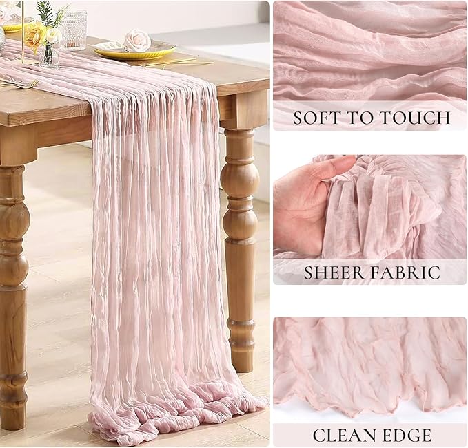 Dusty Pink Table Runner Cheese Cloth 10ft Gauze Runner Boho Cheesecloths Table Runner for Wedding Bridal Shower Birthday Sheer Fall Thanksgiving Boho Table Decoration