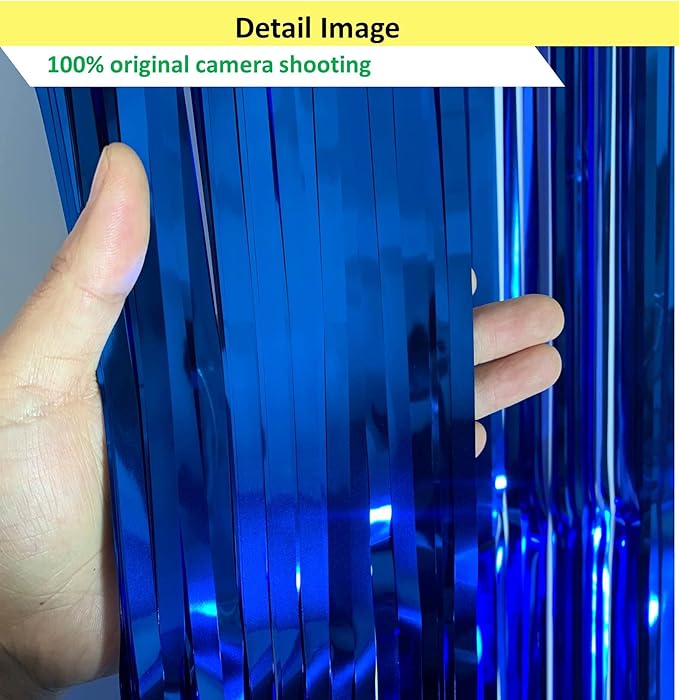 Blue Foil Fringe Backdrop Curtains,2 Pack Tinsel Streamers Birthday Party Decorations,blue Fringe Backdrop for ocean themed Birthday,Graduation,Astronaut,Gender Reveal,Boss Baby,Father's Day,3.3x6.6ft