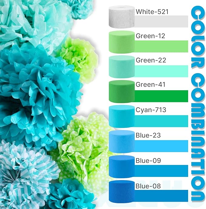PartyWoo Teal Crepe Paper Streamers 4pcs 328ft Pack of Turquoise Crepe Paper Streamers for Birthday Gender Reveal Baby Shower Wedding Graduation Pool Mermaid Under The Sea Theme Party Decorations