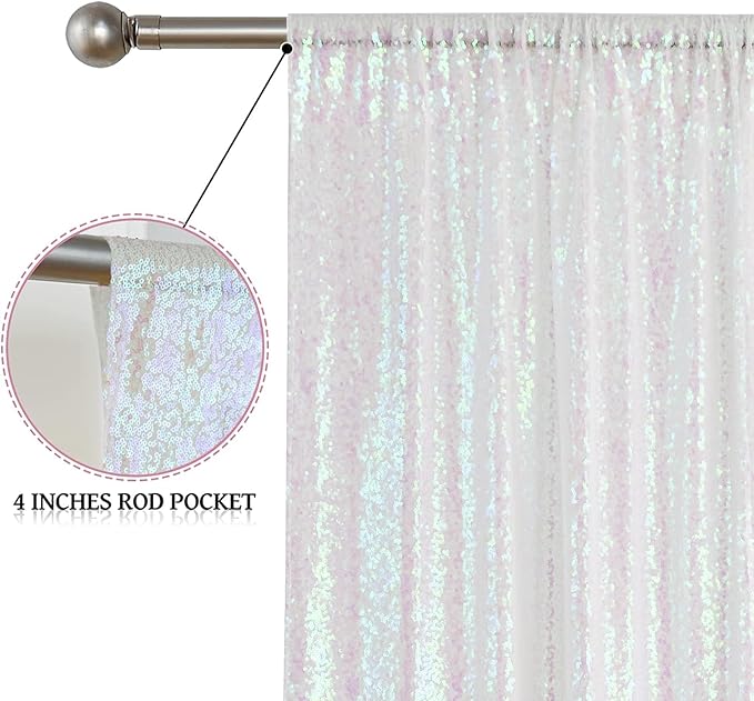 Sugargirl White Iridescent Sequin Backdrop Curtain 4 Panels 2FTx8FT Glitter White Iridescent Background Drapes Sparkle Photography Backdrop for Party Wedding Birthday Wall Decoration