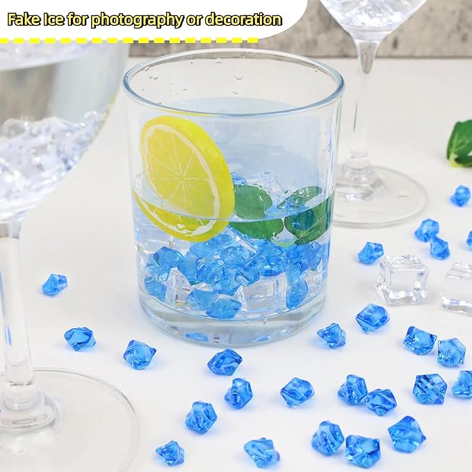 YATOJUZI 500pcs Fake Ice Cubes Blue Acrylic Crushed Rocks Vase Fillers Plastic Diamonds Gems for DIY Party Wedding Centerpiece Table Scatter Prop Display 0.5" (Only Blue)