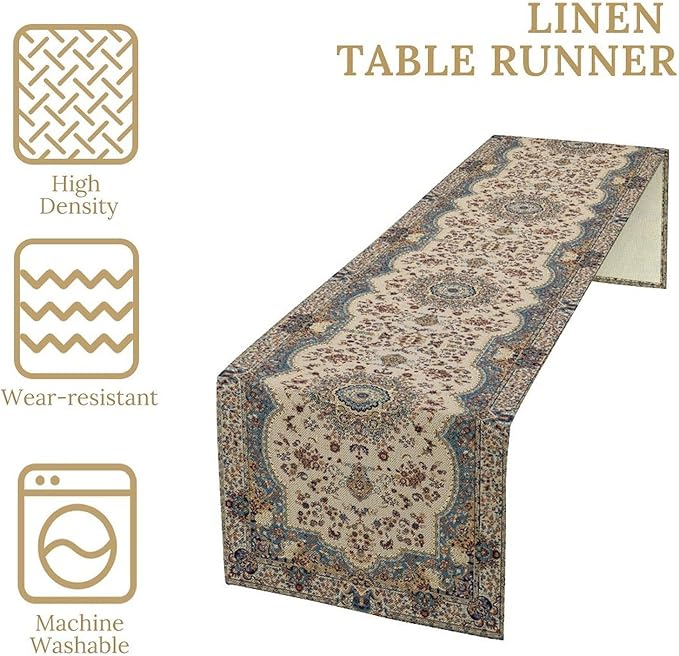 Boho Vintage French Table Runner,Retro Flower Rustic Country Style Floral Print Pattern for Home Kitchen Table Decor Dining Coffee Room Garden Party Decor 13x120in