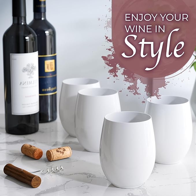 Exquisite 48 Pcs Unbreakable Stemless Plastic Wine Glasses Disposable Wine Glasses Stemless 12 Oz White Plastic Cocktail Cups White Party Cups Disposable Cocktail Glass Weddings & Events