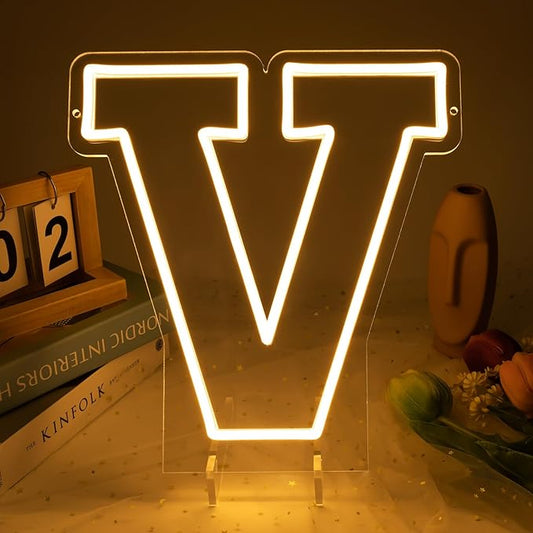 Light Up Letters V, Led Marquee Letter Lights Neon Sign, 13.7" Height Decorative Lighted Alphabet Number, Battery/USB Powered Led Letters Lights for Wedding, Birthday, Party, Christmas or Home Decor