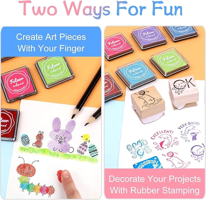 MOYBMG 20 Colors Washable Ink Pads for Kids Rubber Stamps, Fingerprint Crafts Stamp Pad for Kids, Paper, Scrapbook, Fabric, Wood (Pack of 20)