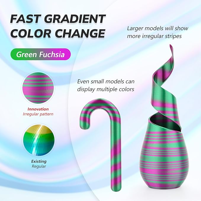 AMOLEN Silk PLA 3D Printer Filament, Shiny Multicolor Rainbow PLA Filament 1.75mm, Fast Color Change PLA 3D Printing Filament for Most FDM 3D Printer, Green Fuchsia, 1kg (2.2lbs)