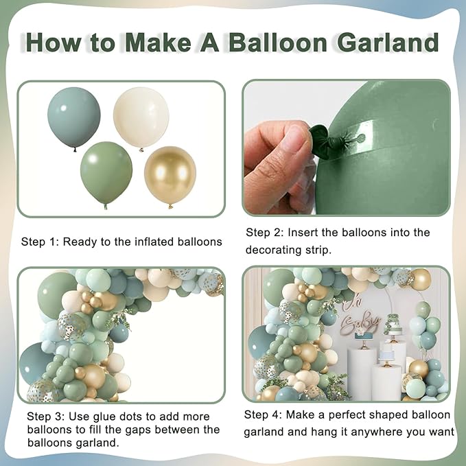 Dusty Blue Sage Green Balloon Arch Kit, Pastel Blue Green Sand White Gold Confetti Balloons Garland Kit for Wedding Bridal Boho Birthday Party Backdrop Decorations