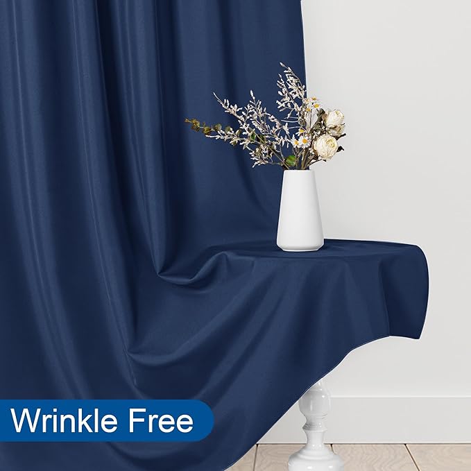 DWCN Backdrop Curtains for Parties, Background Curtains Photography Backdrop Drapes with Rod Pockets for Wedding Decorations Stage Birthday Family Gatherings, 2 Panels 5ft x 10ft, Navy Blue