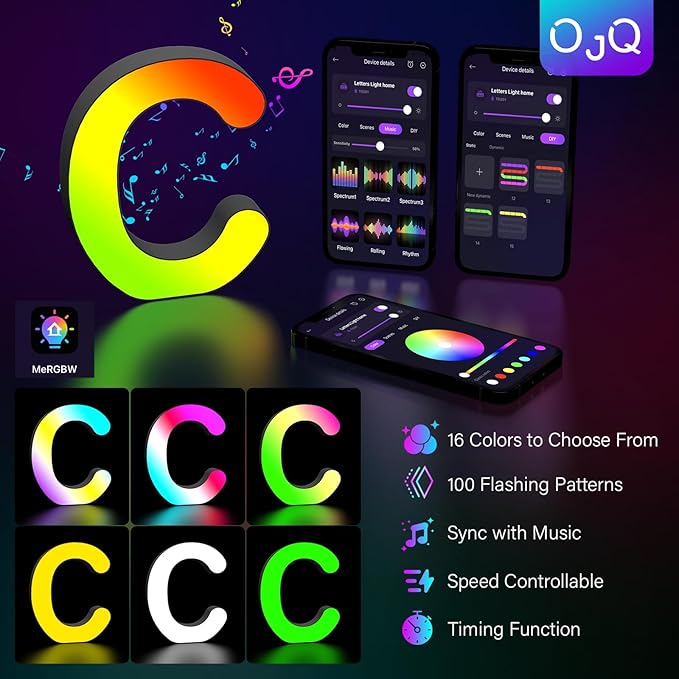 OJQ Light Up Letters LED Letter - Marquee Letters Room Decor Alphabet Letter Music Sync Color Change Colorful - Christmas Birthday Gifts for Girl - Teen Girls Gifts Party Home Wall Decor