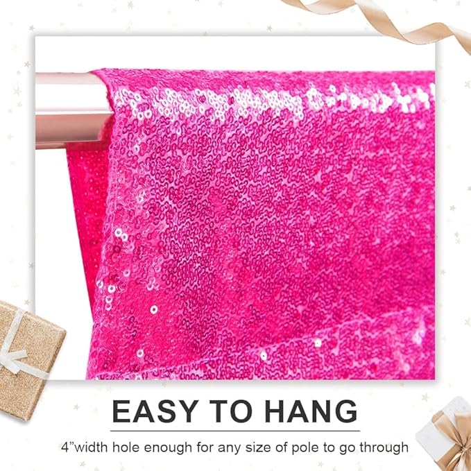 PartyDelight Hot Pink Sequin Backdrop 2 Panels 5FT x 10FT Photography Christmas Back Drop