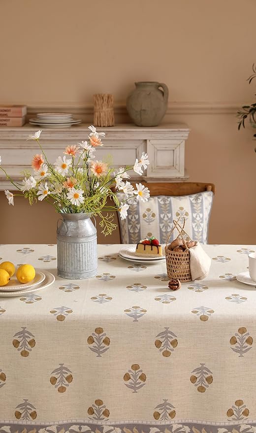 patdrea Designer Beige Long Tablecloth for Rectangle Table,Elegant Linen Floral Pattern French Table Cloth,Decor Cover Cloth for Kitchen Dining Christmas,Thanksgiving,Party,63"x102"-Istana a