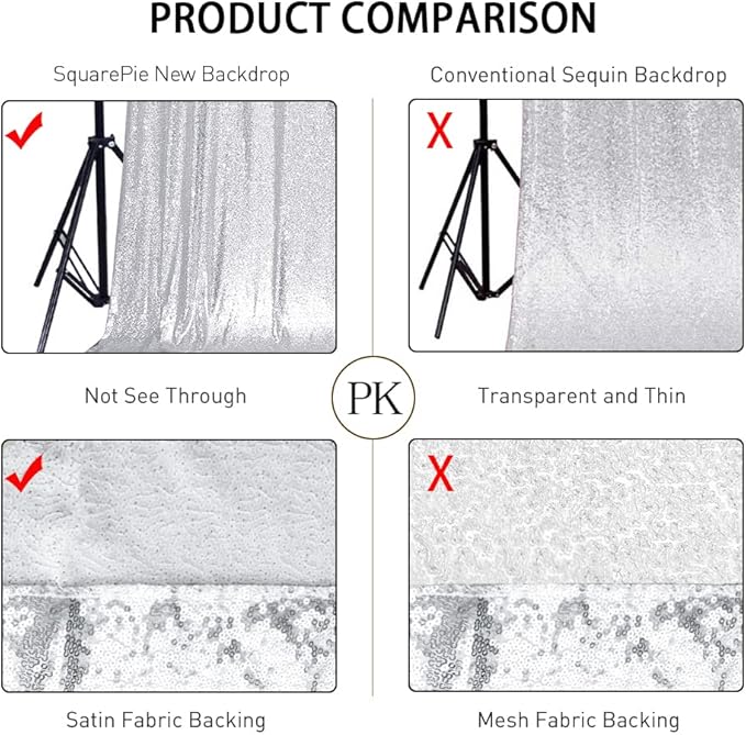 SquarePie Sequin Backdrop Curtain Not See Through Thick Background for Party 5FT x 7FT Silver
