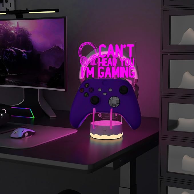 Light Up Headset and Controller Stand, 16 Colors 3D LED Lights Gamepad Headphone Holder with Remote Control, Game Controller Hanger for All Universal Gaming PC Accessories