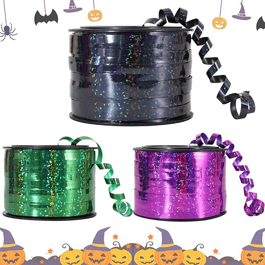 BEISHIDA 3 Pack 100 Yards Red Green Purple Halloween Curling Ribbon Balloon String Gift Wrapping Ribbon for Halloween & Birthday Parties, Holiday Decorations