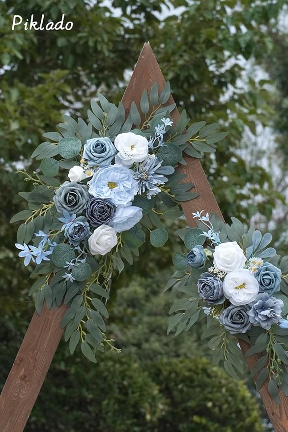 Faux Flower Swag Set of 2 for Wedding Welcome Signs Floral Swag Wedding Reception Ceremony Signs Decor (Blue)