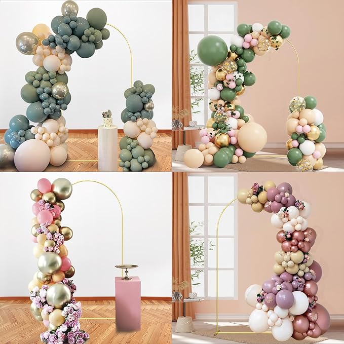 7.2FT Wedding Arch Backdrop Stand and Beige Arch Cover, Beige Spandex Fitted Backdrop Cover and Gold Wedding Arch Frame for Birthday Party Wedding Ceremony Bridal Baby Shower, Parties Decoration.