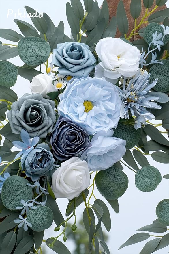 Faux Flower Swag Set of 2 for Wedding Welcome Signs Floral Swag Wedding Reception Ceremony Signs Decor (Blue)