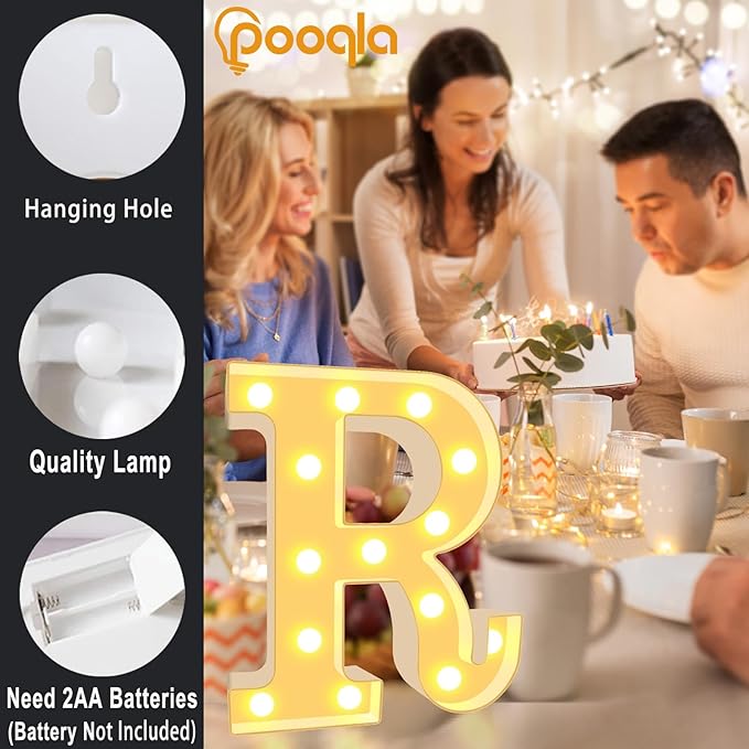Pooqla LED Marquee Letter Lights, Warm White and Cool White Decorative Lighted Letters, Light Up Alphabet Letters for Boys Girls, Party, Wedding, Bar, Night Light, Birthday Decoration, Letter P