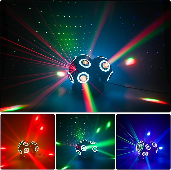 LED Moving Head DJ Light Rotating Beam Stage Lights Pin Spotlight Event Lighting Sound Control Dmx512 DJ KTV Disco Party Wedding Concert Festivals… (3Head DJ Light)