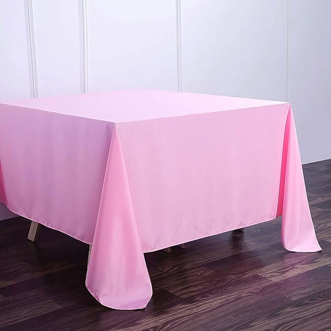 Efavormart 90" Square Polyester Table Overlay for Wedding Kitchen Dining Events - Pink
