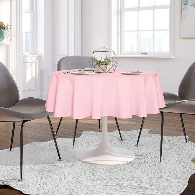 sancua Round Tablecloth - 70 Inch - Water Resistant Spill Proof Washable Polyester Table Cloth Decorative Fabric Table Cover for Dining Tables, Buffet Parties and Camping, Pink