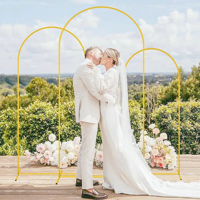 MODFUNS Metal Arch Backdrop Stand and Cover Set 4&5&6ft Gold Arch Backdrop Stand and White Arches Cover Balloon Arched Backdrop Frame with Covers for Wedding Ceremony Birthday Party Decor