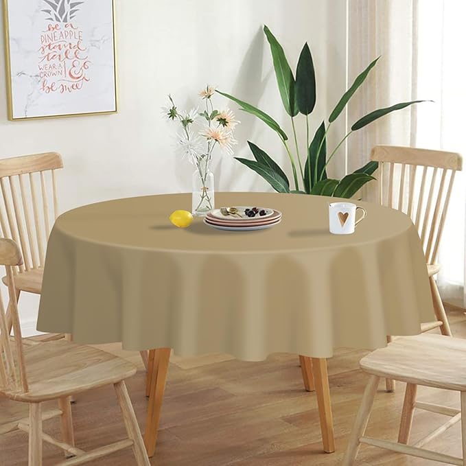 QIKSION Gold Round Tablecloth 12 Pack, 84 Inch Plastic Table Cover Disposable for Parties