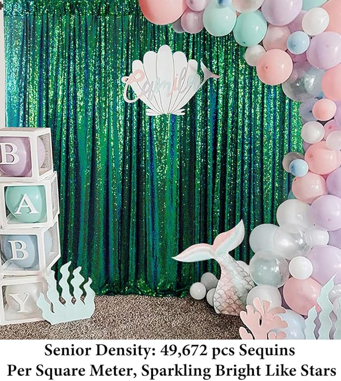 DUOBAO Sparkling Sequin Backdrop Curtain 4FTx7FT - Colorful Green Glitter Wedding & Party & Baby Shower Background