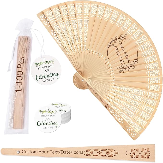 20Pcs Personalized Folding Hand Fans Custom Engraved Summer Wedding Fans,Personalized Wooden Fans Party Favor Bridal Shower Gifts for Guests