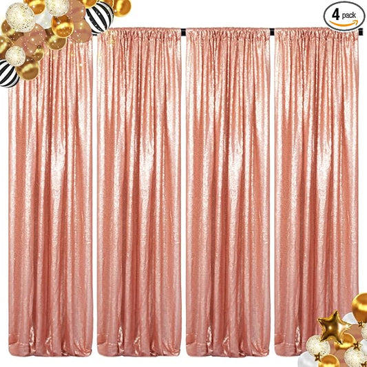 ShinyBeauty Blush Sequin Backdrop Curtains, 4 Panels, 2FTx8FT, Sparkle Photo Booth Backdrop