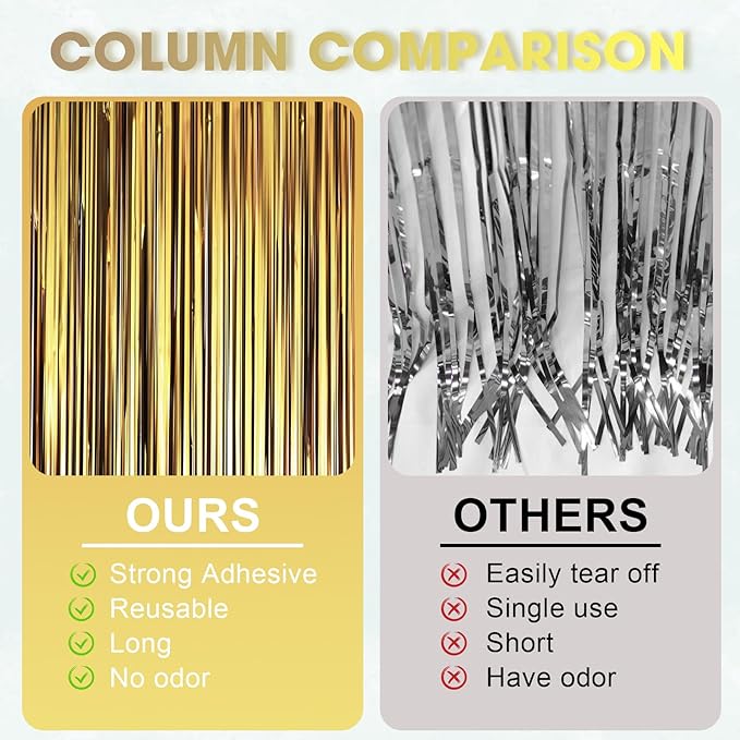 3 Pack 3.3 x 8.2 ft Matte Gold Foil Fringe Backdrop Curtains, Tinsel Streamers Party Decorations, Fringe Backdrop, Door Shimmer for Graduation, New Years Eve, Birthday Party