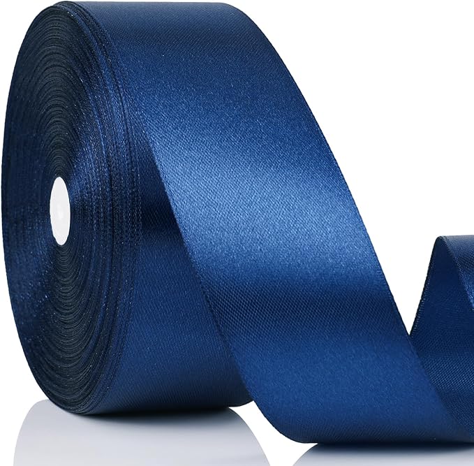 NESCCI 100 Yards Ribbon,1-1/2 Inch Dark Blue Satin Ribbon,Single Face Satin Ribbons, Perfect for Gift Wrapping,Wedding Decoration,Handmade Bows, Wrapping Bouquet, Halloween, Christmas