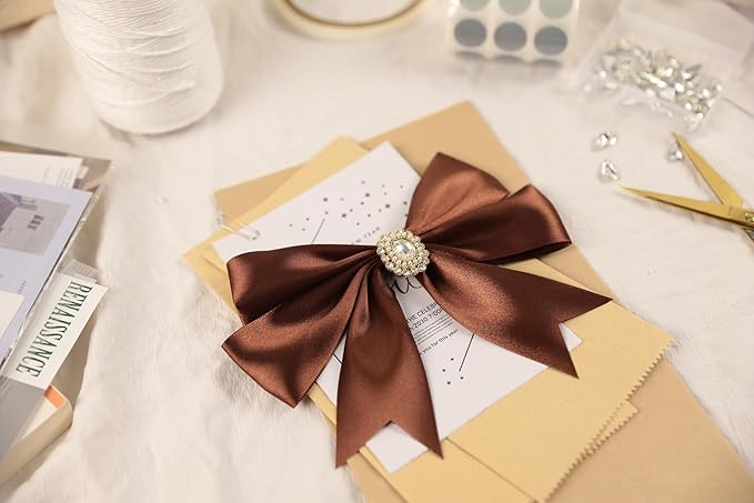 Dark Brown Satin Ribbon 1-1/2 inch X Continuous 50 Yards, Single Face Polyester Ribbon Perfect for Gift Wrapping, Flower Bouquet, Wedding Decor, Crafts, Bow Making, Sewing and More